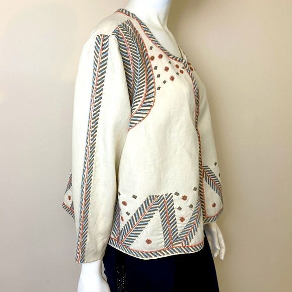 Chico’s Tan Cotton/Linen Jacket with Embroidery and Beading Large 14/16 … - Picture 5 of 9